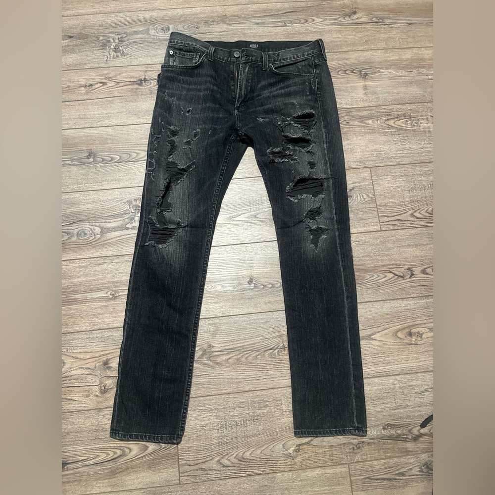 Luxury agolde dark grunge / destroyed Ripped/Distressed Black Jeans xl size 34 - Picture 2 of 12